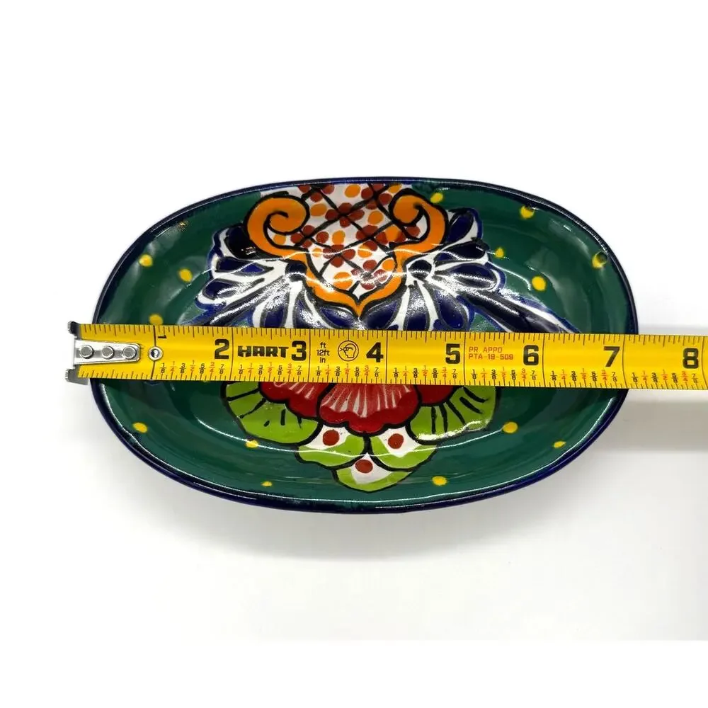 Talavera Style Mexican Pottery Shallow Dipping Serving Oval Bowl 7.25 x 4.5